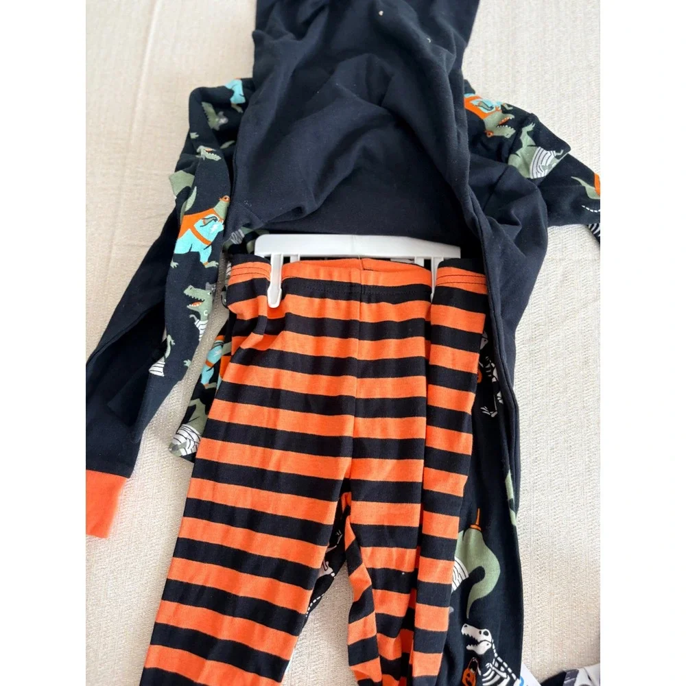 Carter's Halloween Pajamas 4pc Set 4T Black Orange NEW Glow Dinosaur Skeleton